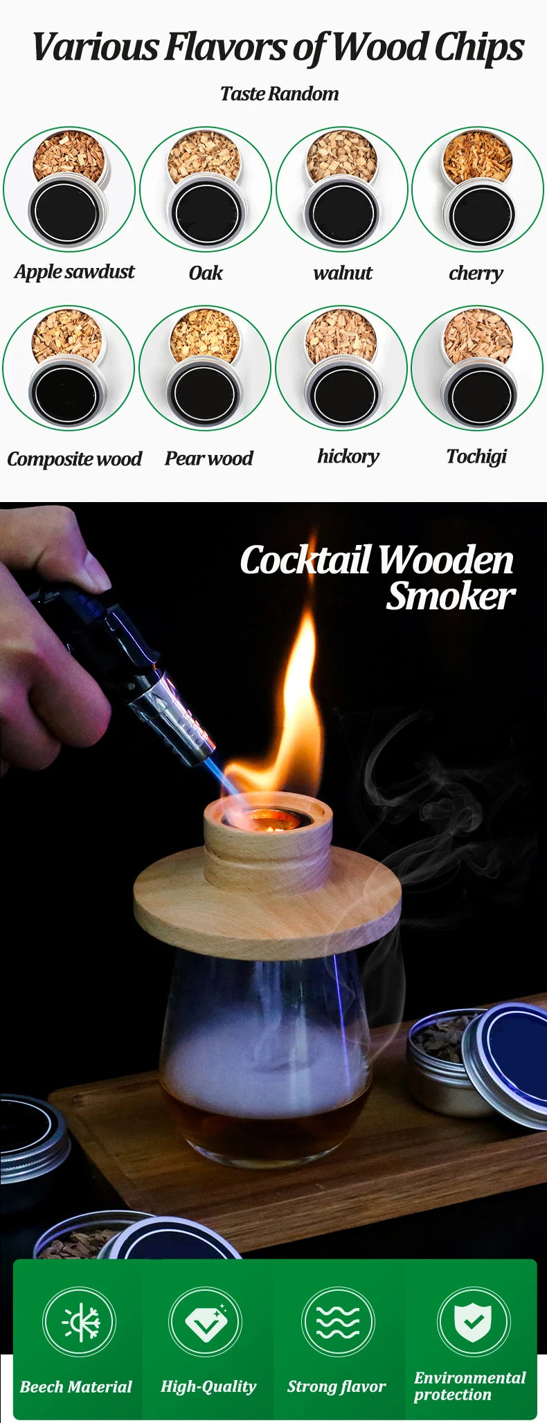 Wooden Bar Cocktail Smoker Kit